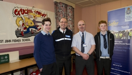 St John Fisher pupil Tom Meyer, PCSO Mark Emsley, Paul Stephenson, and Michael Lishman (St John Fisher)