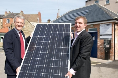 Clean Energy’s Spencer Cassidy (right) and Harrogate & Knaresborough MP, Andrew Jones, in front of the “green” public convenience. Picture by Pat Proctor.