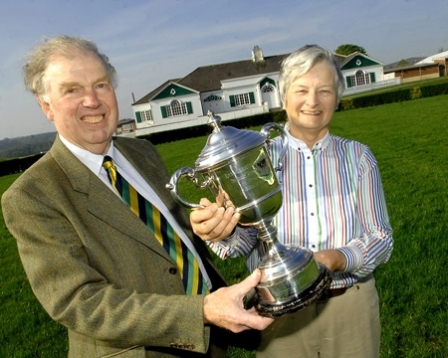 Bill Cowling, Honorary Show Director and Margaret Chapman, Chief Cattle Steward with the Burke Trophy