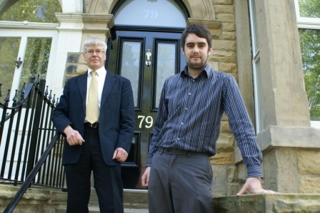 Cooper & Hall director Phil Cooper (left) and quantity surveyor Steve McMillan outside the converted Valley Park Studios.