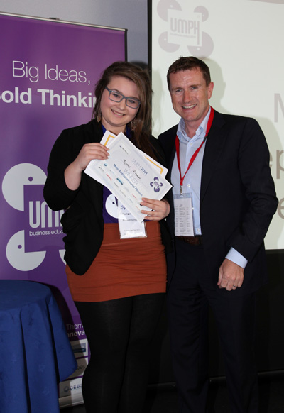 Rachel Gillbanks from Rossett School, Harrogate with Huddersfield Town Football Club chair, Dean Hoyle