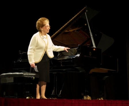 Dame Fanny Waterman at the Royal Hall in Harrogate