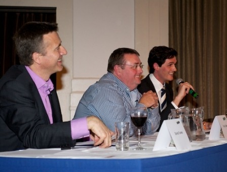 David Turner, group marketing director from event sponsors Unit 4 Business Software, Saint Michael’s chief executive Tony Collins, , and Leon Doyle, star of BBC1’s The Apprentice