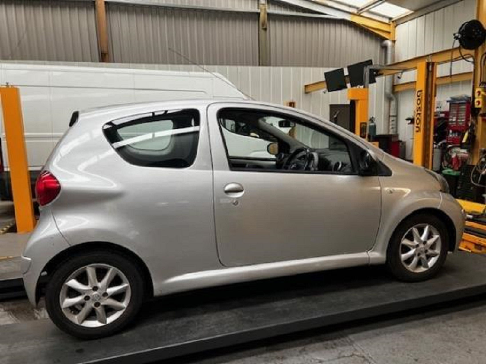 The unroadworthy Toyota Aygo which was found to have serious defects to its bodywork following an investigation by North Yorkshire Council’s trading standards officers