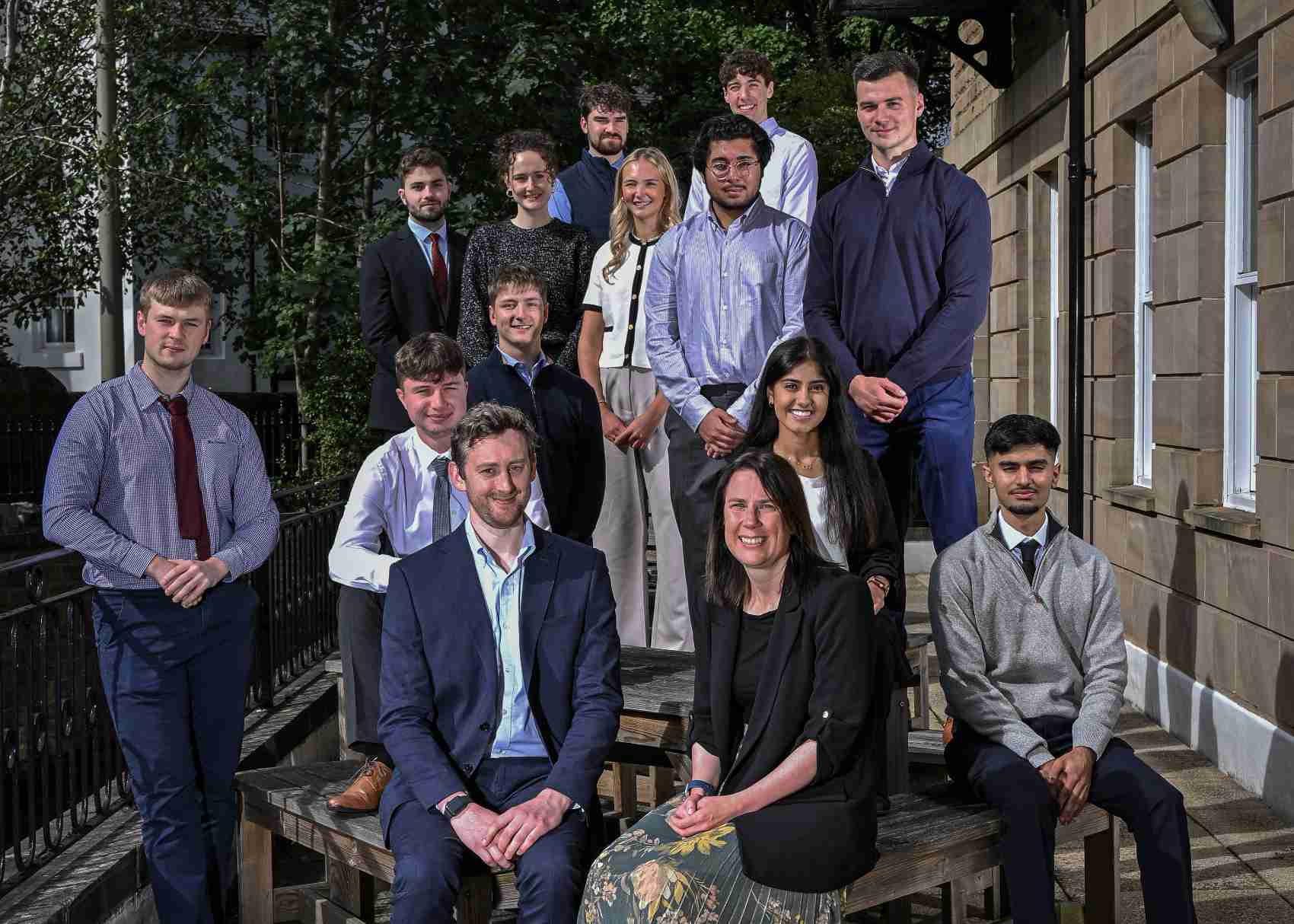 ergus Watson-West and Michelle Rapson from Saffery (front row seated) with the 12 new trainees Mason Morris, Lewis Hall, Ailiha Ali, Hamza Mohammed, Liam Williamson, Daniel Kershaw, Hannah Whitworth-Debney, Charlotte Dimelow, Talha Munir, Louie Cochrane, Robert Von Der Luhe and Lucas Walker.