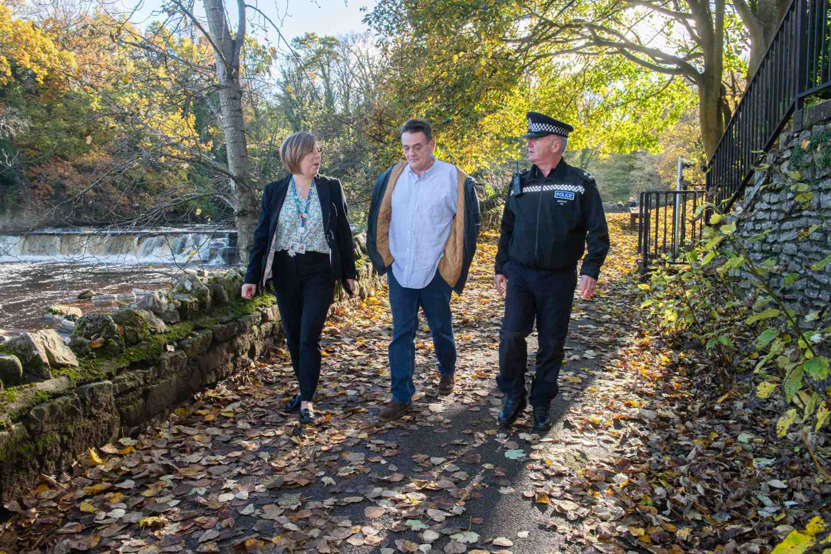 North Yorkshire Council’s senior community safety officer, Helenor Gwatkin, and North Yorkshire Council’s member for the Richmond division, Cllr Stuart Parsons, reflect on the success of Project Spotlight at The Falls and Batts area of Richmond with North Yorkshire Police Inspector, Mark Gee.