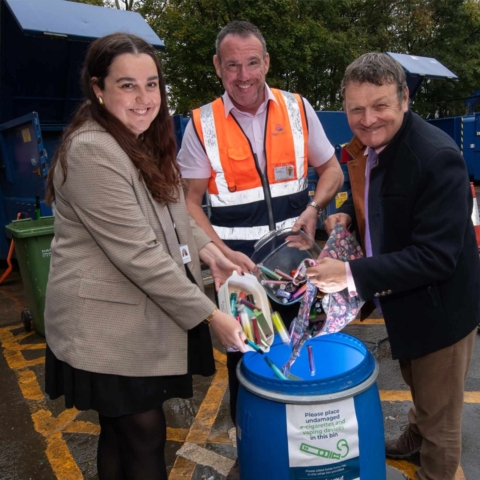 North Yorkshire Council’s waste prevention and recycling officer, Ariane Heap, operations manager for household waste recycling centres, Steven Midgley, and executive member for waste services, Cllr Greg White