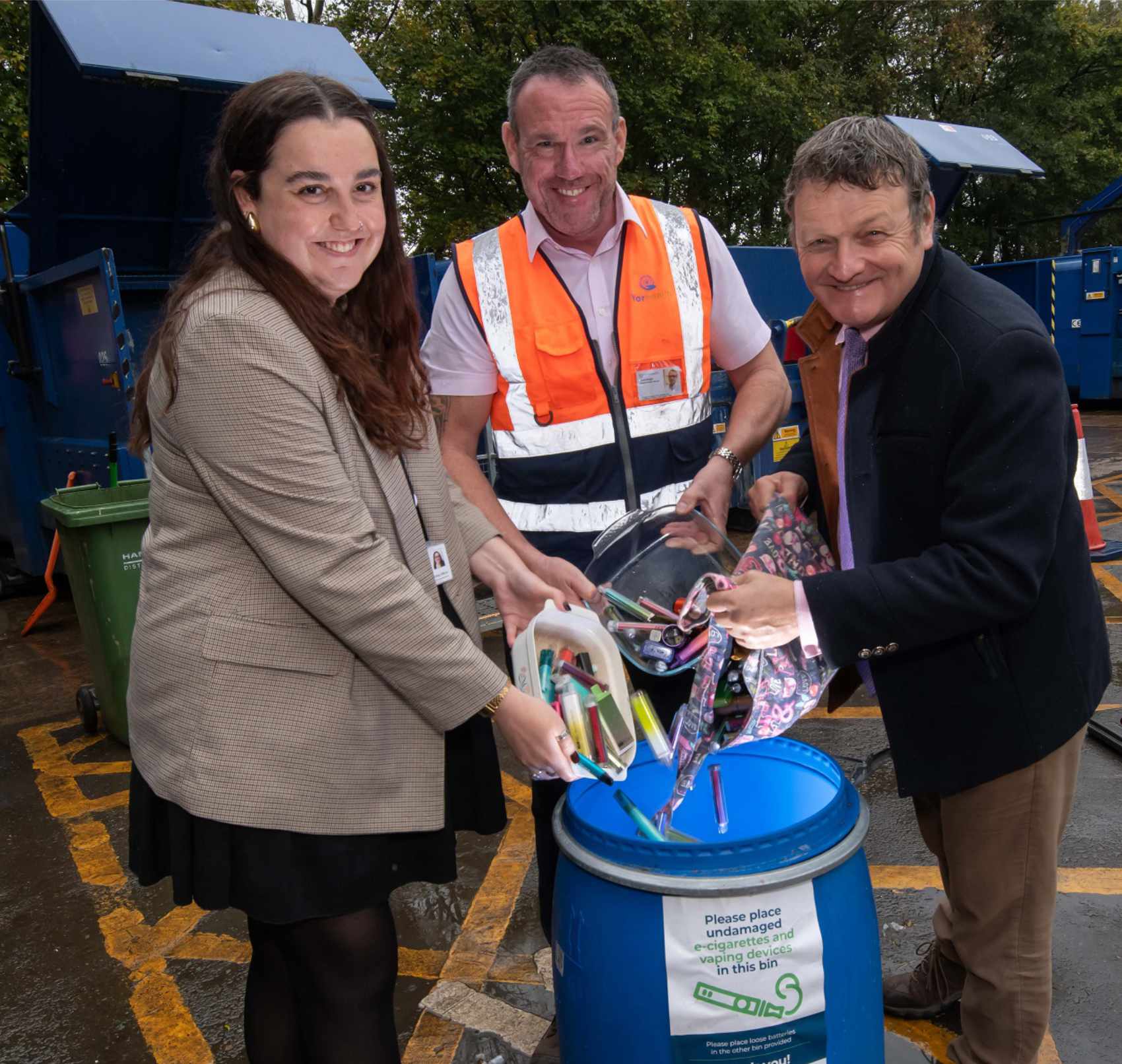 North Yorkshire Council’s waste prevention and recycling officer, Ariane Heap, operations manager for household waste recycling centres, Steven Midgley, and executive member for waste services, Cllr Greg White