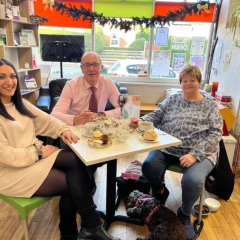 Sophia Clark, Harrogate Neighbours Community Hub volunteer, Steven Brook, Harrogate Housing Association, Aidrienne Gibson, regular visitor.