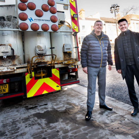 Cllr Andrew Williams (left) and Cllr Keane Duncan assessing the final stage of resurfacing and lining work