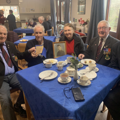 Alec Lutton, social media representative of the Royal British Legion Ripon branch and member of the Royal Engineers Association, Viv Davies, 88, a resident and armed forces veteran, Viv’s daughter Sarah Hardy, Paul Graham, secretary for the Royal British Legion Ripon branch, and Jim Phillips, chair of the Royal Engineers Association