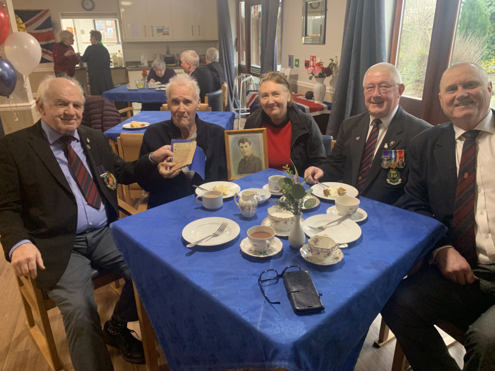 Alec Lutton, social media representative of the Royal British Legion Ripon branch and member of the Royal Engineers Association, Viv Davies, 88, a resident and armed forces veteran, Viv’s daughter Sarah Hardy, Paul Graham, secretary for the Royal British Legion Ripon branch, and Jim Phillips, chair of the Royal Engineers Association